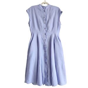 Aspesi Women Lilac Linen Cap Sleeve Front Button Flare Midi Dress Size EU 44 / L